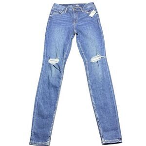 NWT Old Navy Rockstar Super Skinny Distressed Stretch Blue Jeans Womens 2 Long